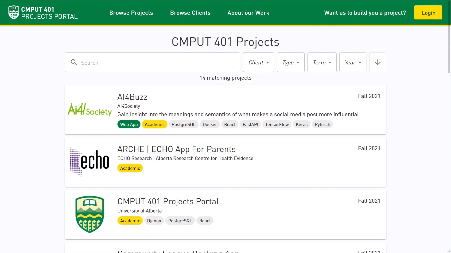 CMPUT 401 Projects Portal