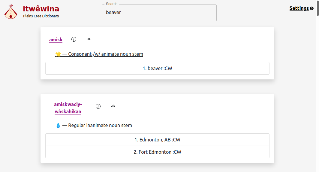 itwêwina paradigm layouts